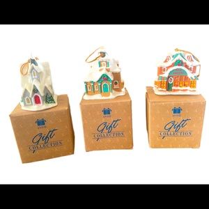 3 Vintage Avon Gift Collection Snow Falls Victorian Village Light Covers